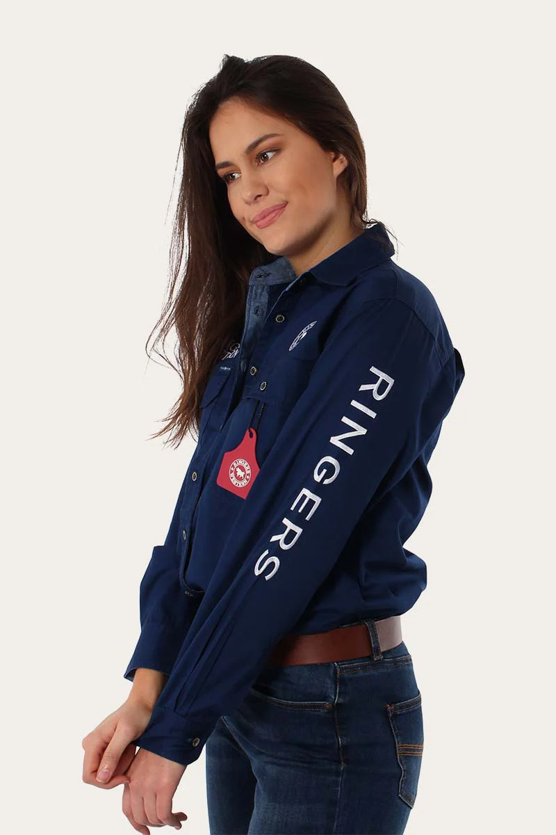 Signature Jillaroo Womens Full Button Work Shirt - Navy/White