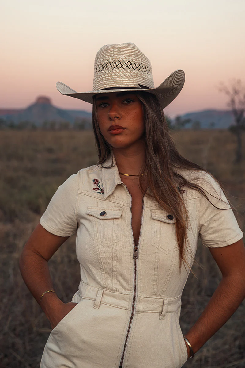 Narooma Womens Denim Playsuit - Off White