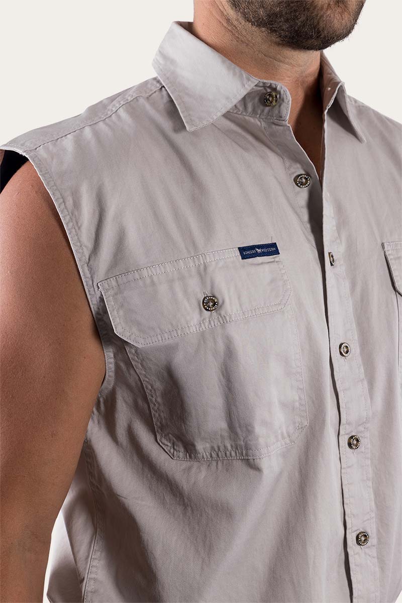 Rob Roy Mens Sleeveless Full Button Work Shirt - Beige