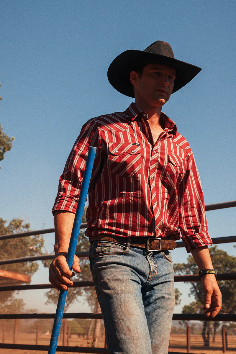 Mapleton Mens Western Shirt Stripe - Cedar