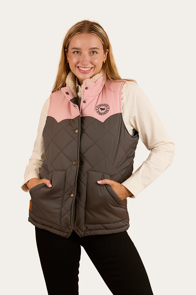 Selwyn Womens Puffer Vest - Charcoal / Pink