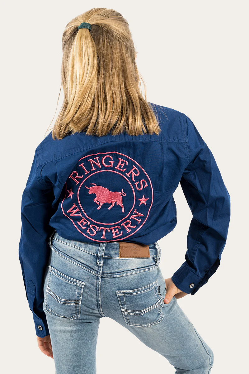 Jackaroo Kids Full Button Work Shirt - Navy/Melon