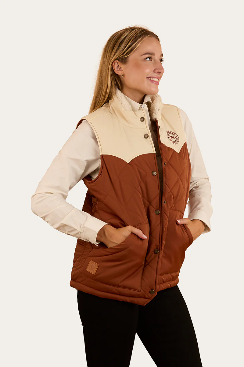 Selwyn Womens Puffer Vest - Tobacco / Off White