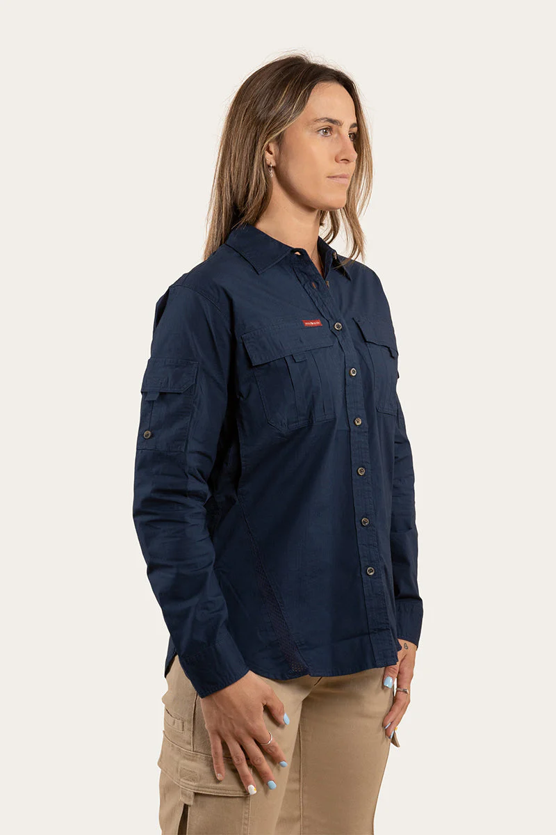 Rosebery Womens Ripstop Full Button Work Shirt - Dark Navy