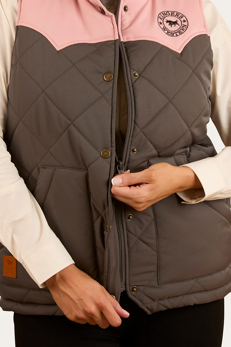 Selwyn Womens Puffer Vest - Charcoal / Pink
