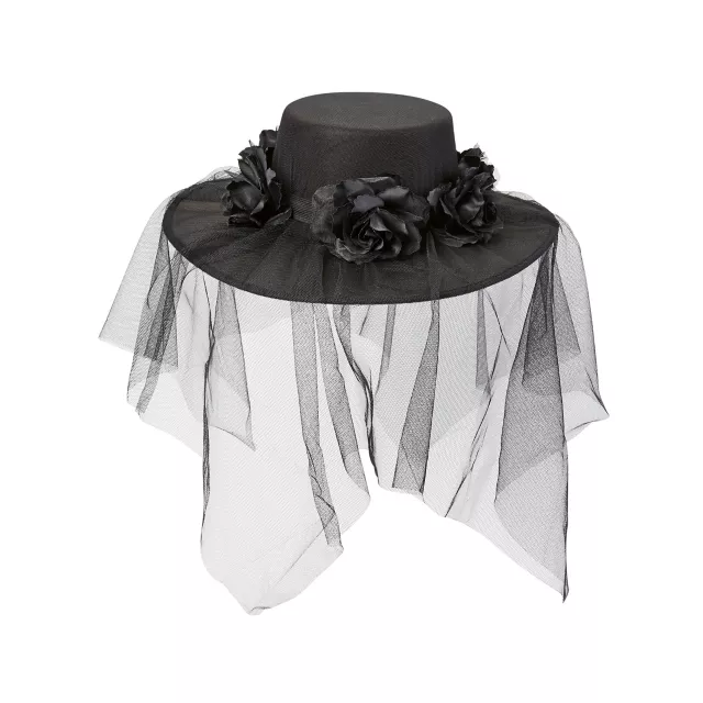 Black Veiled Day of the Dead Flower Hat