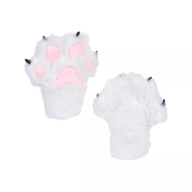 White Furry Paw Gloves