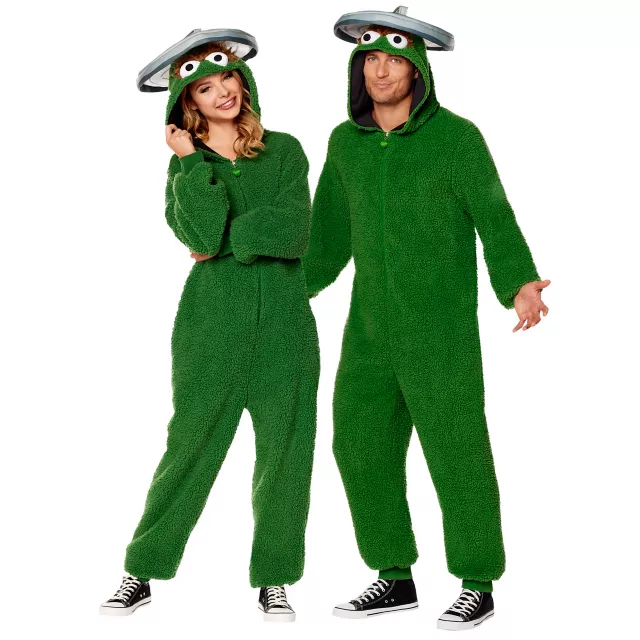 Adult Oscar the Grouch Jumpsuit Costume - Sesame Street