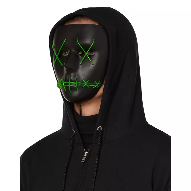 Light-Up EL Wire Green Stitched Black Half Mask
