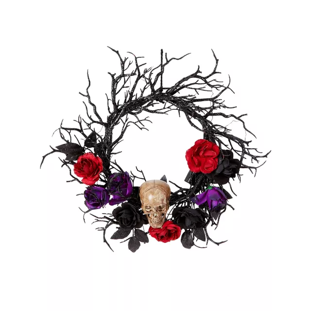 Light-Up Rose Skull Wreath