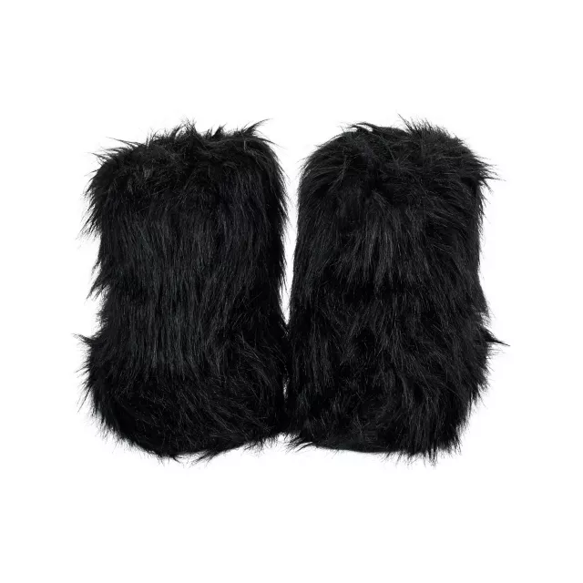 Black Furry Paw Slippers