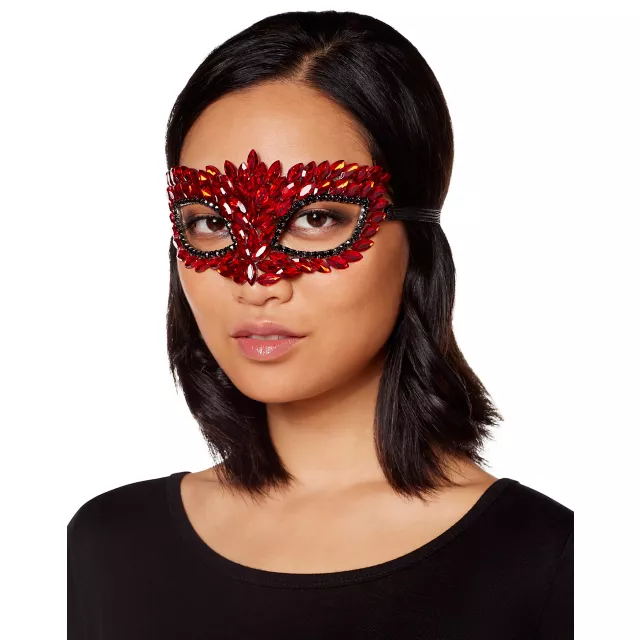 Red Rhinestone Eye Half Mask