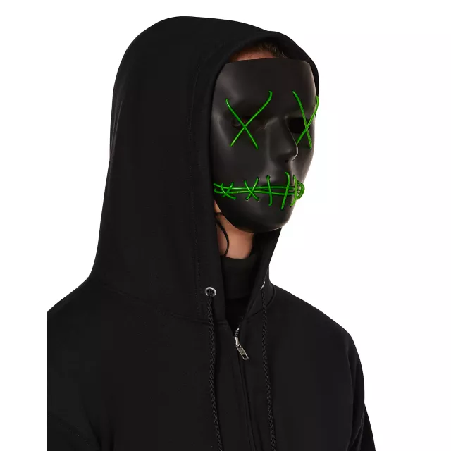 Light-Up EL Wire Green Stitched Black Half Mask