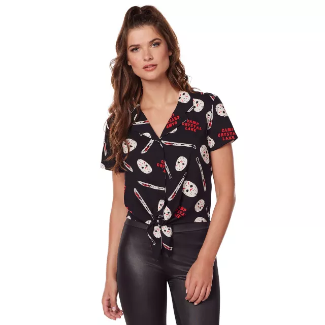 Adult Tie Front Jason Voorhees Shirt - Friday the 13th