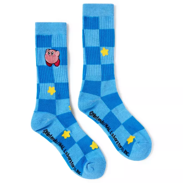 Blue Checkered Kirby Star Crew Socks