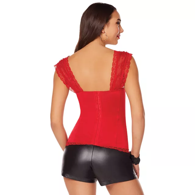Adult Red Lace Cap Sleeve Corset