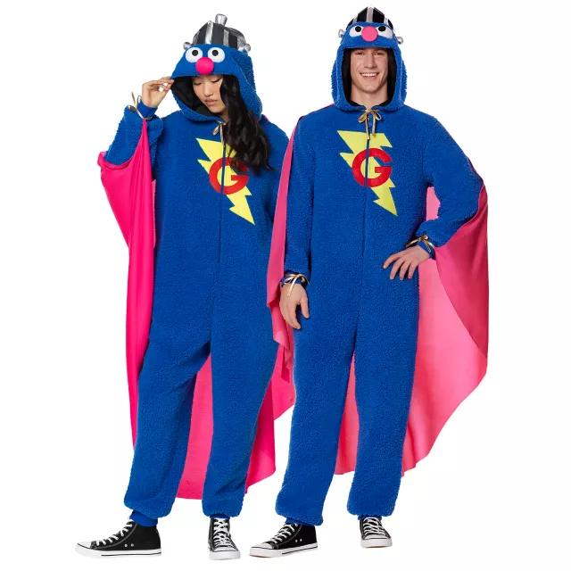 Adult Super Grover Jumpsuit Costume - Sesame Street