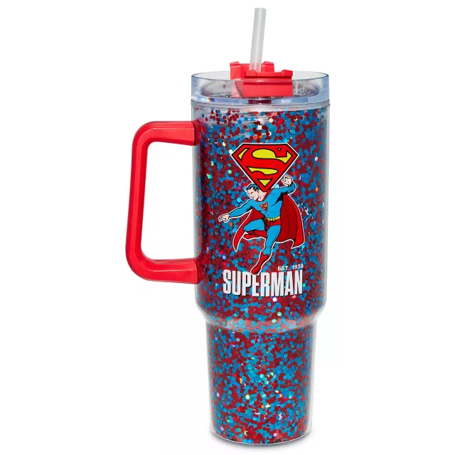 Superman Glitter Travel Tumbler with Straw 40 oz. - DC Comics
