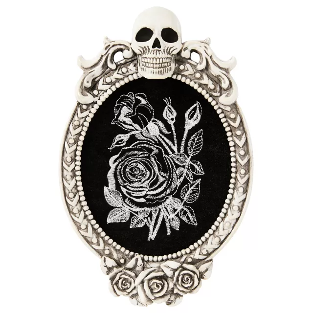 Gothic Noir Embroidered Rose Skull Sign