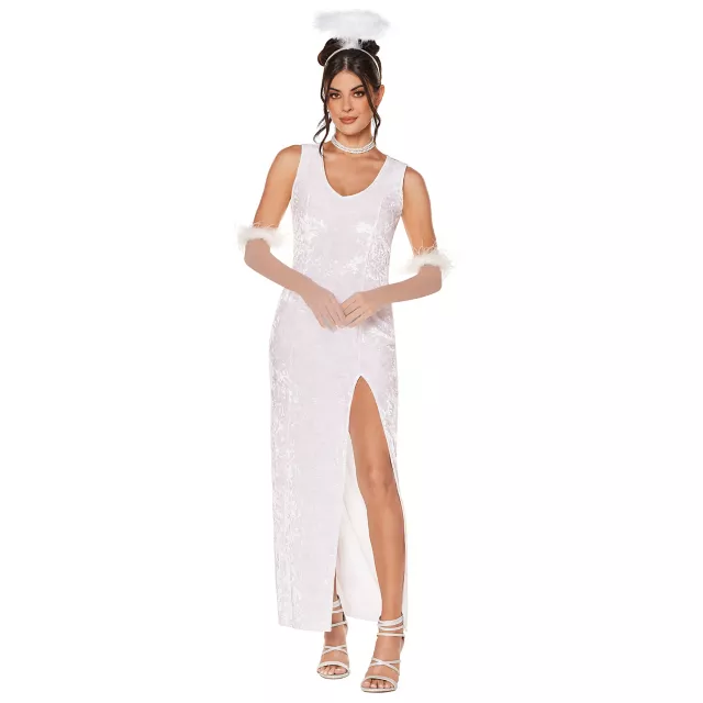 Adult White Velour Maxi Dress
