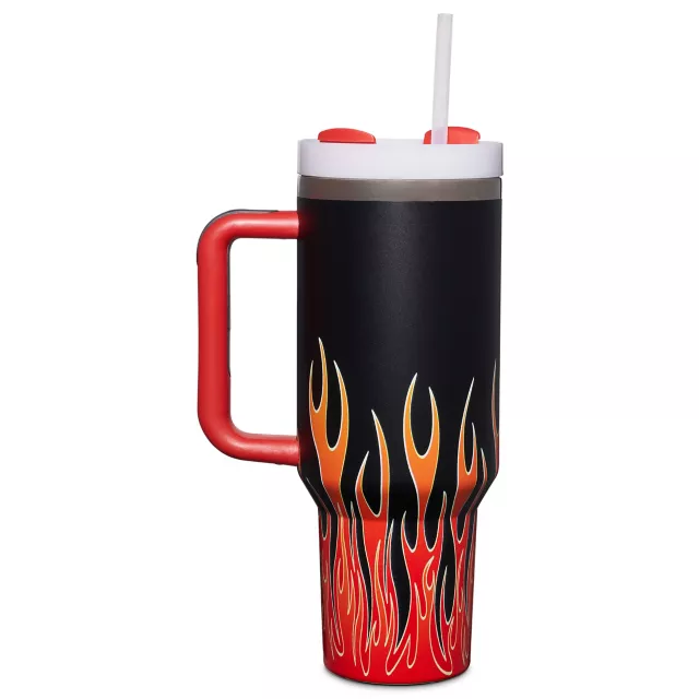 Black and Orange Flame Travel Tumbler with Straw - 40 oz.