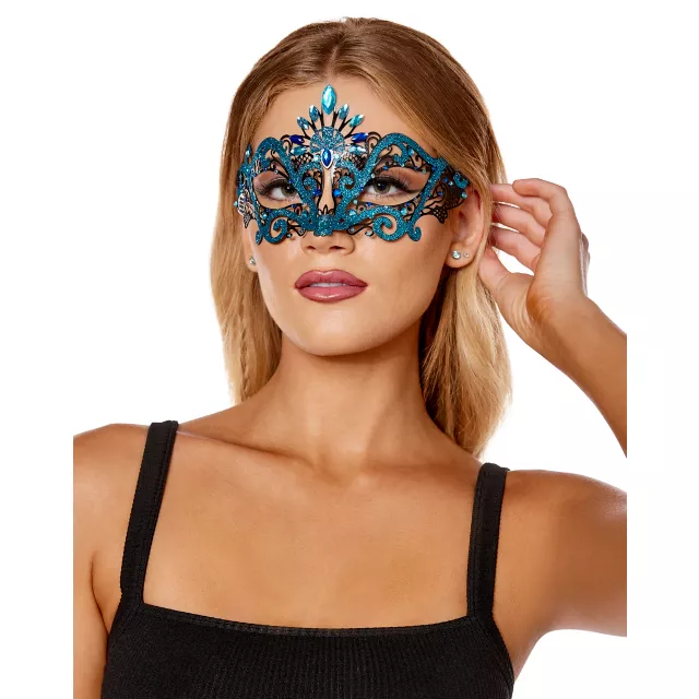 Turquoise Butterfly Crystal Eye Half Mask