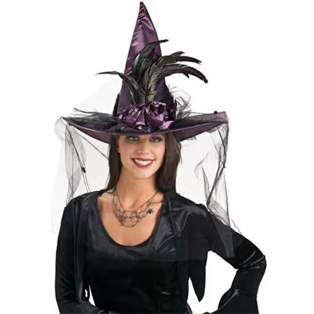Feathered Black Witch Hat