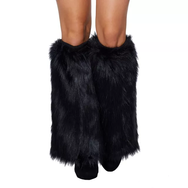 Black Cat Faux Fur Leg Warmers