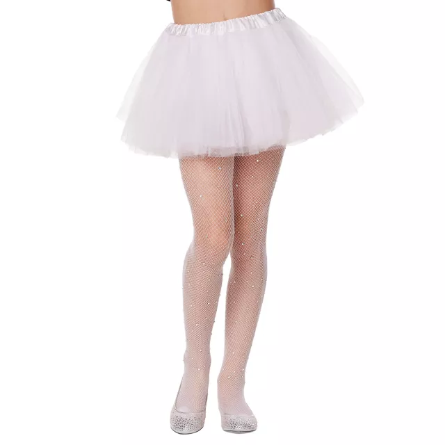 Kids White Rhinestone Fishnet Tights