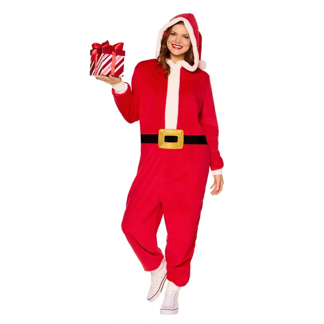 Adult Santa Hooded Jumpsuit Costume