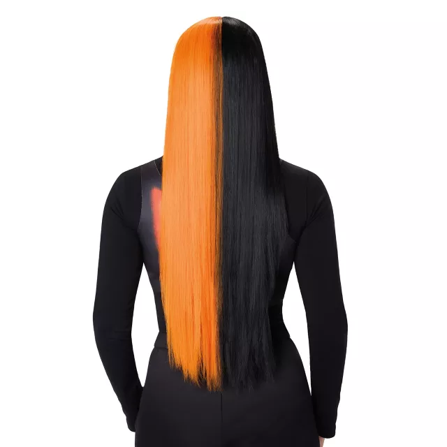 Heat Resistant Black and Orange Split Wig
