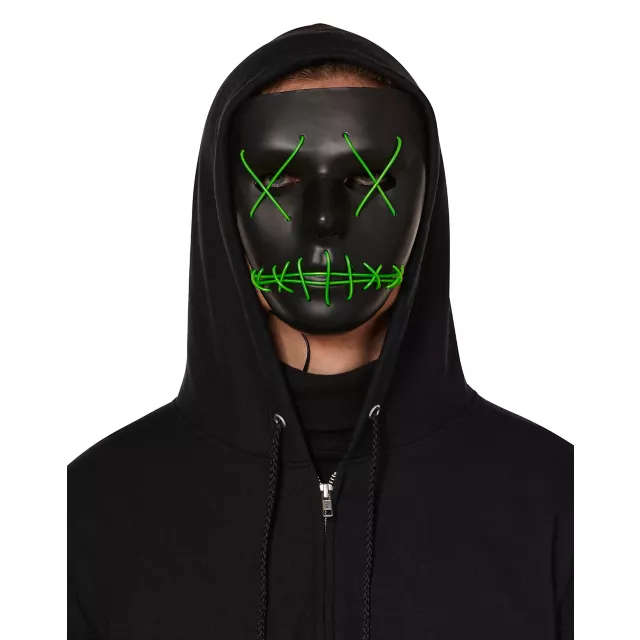 Light-Up EL Wire Green Stitched Black Half Mask