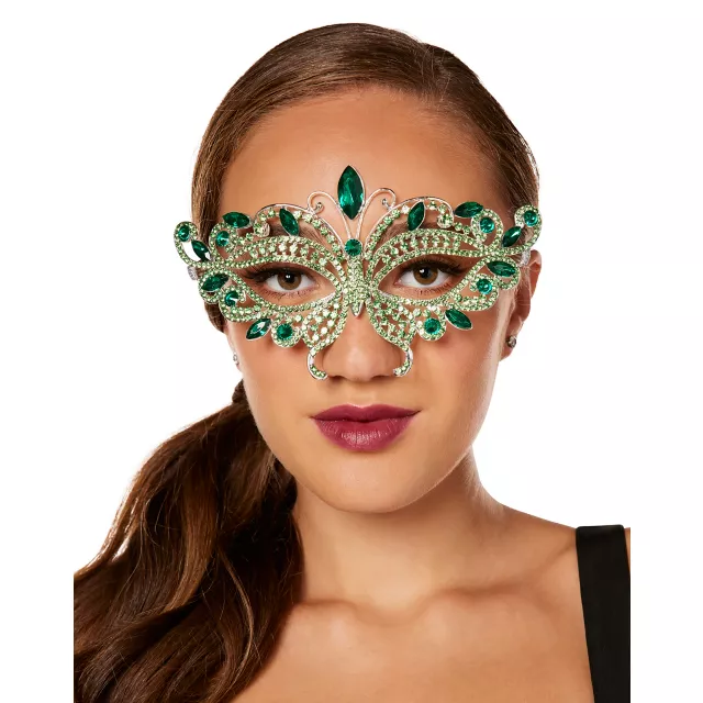 Green Butterfly Crystal Eye Half Mask