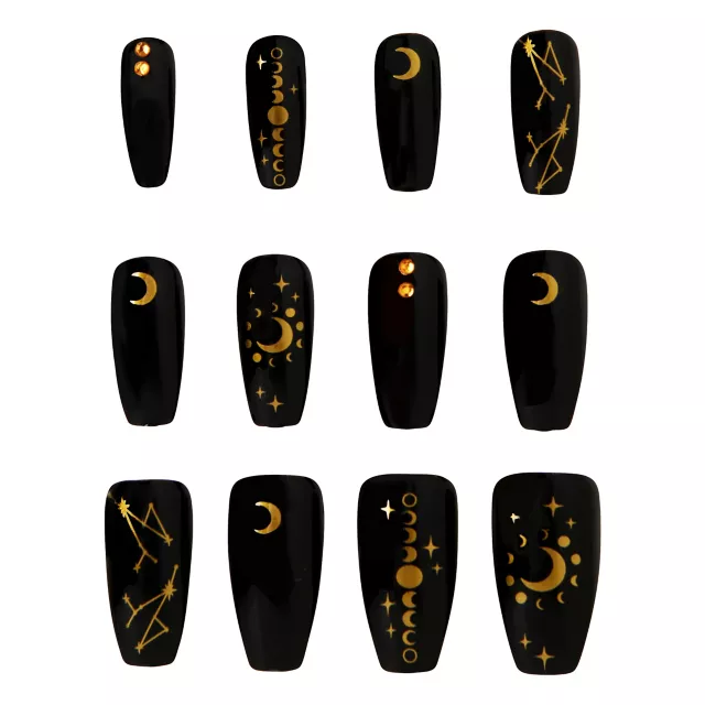 Black and Gold Moon Press-On Nails