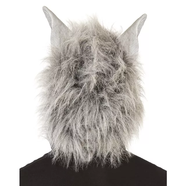 Grey Faux Fur Wolf Full Mask with Hands