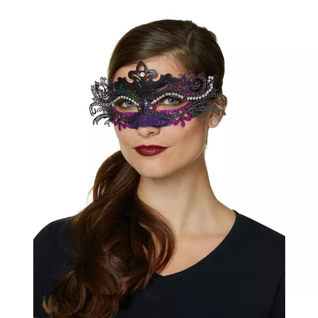 Purple Rhinestone Intricate Eye Half Mask