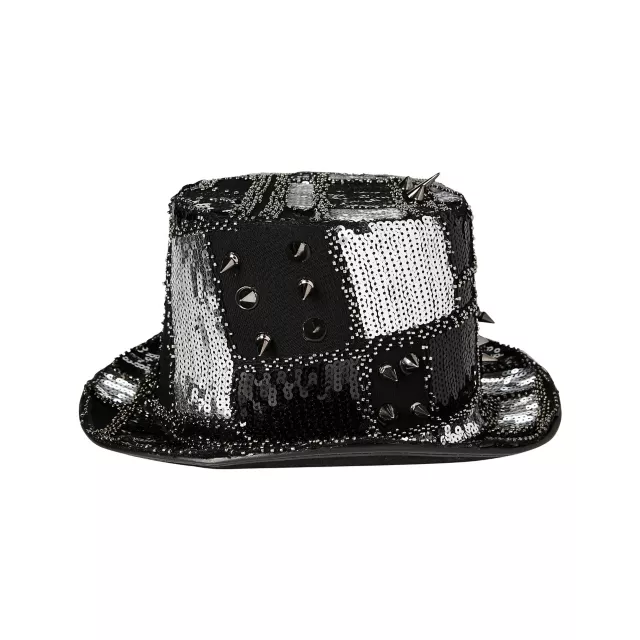 Silver and Black Spiked Sequin Top Hat