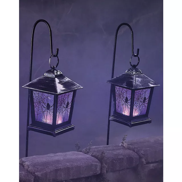 Purple LED Creepy Spider Lantern Pathway Markers - 3 Pack