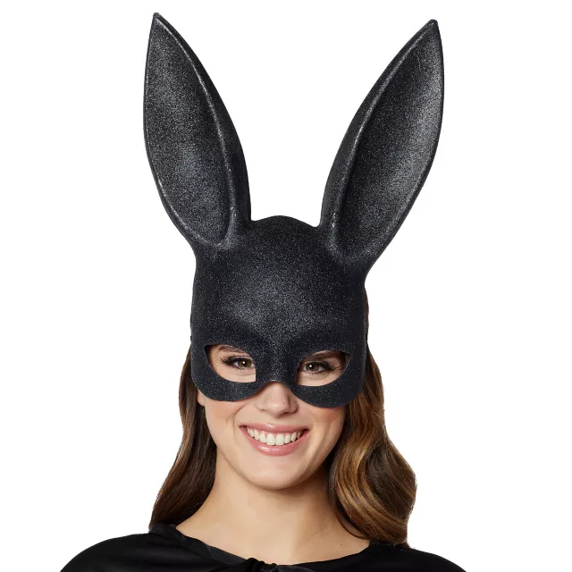 Black Glitter Bunny Mask