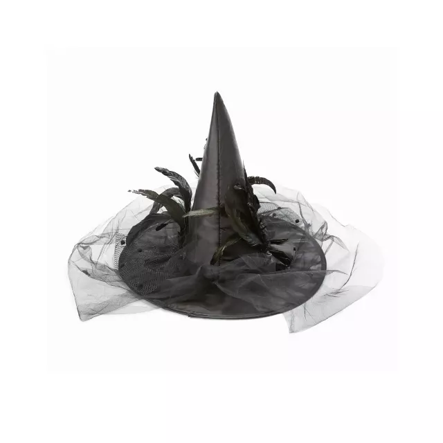 Feathered Black Witch Hat