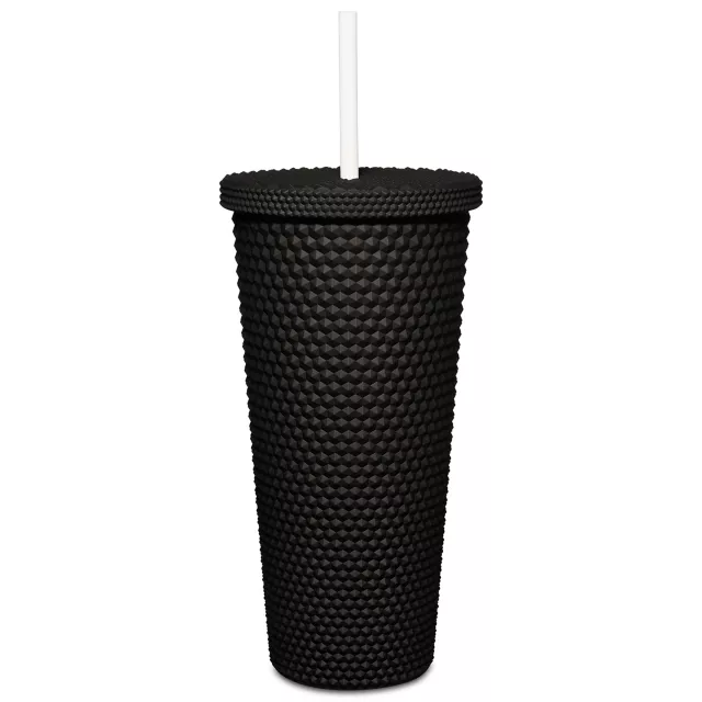 Black Skull Textured Cup with Straw- 20 oz
