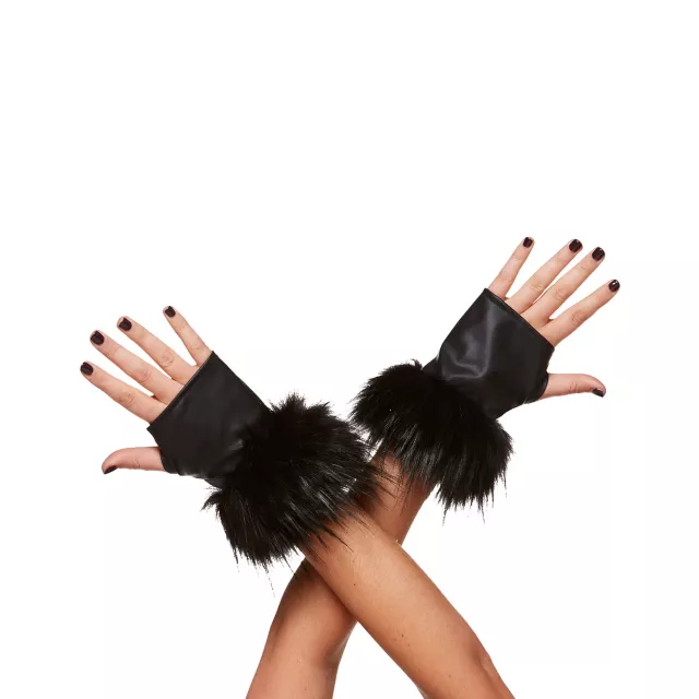 Black Faux Fur Cuff Fingerless Glove