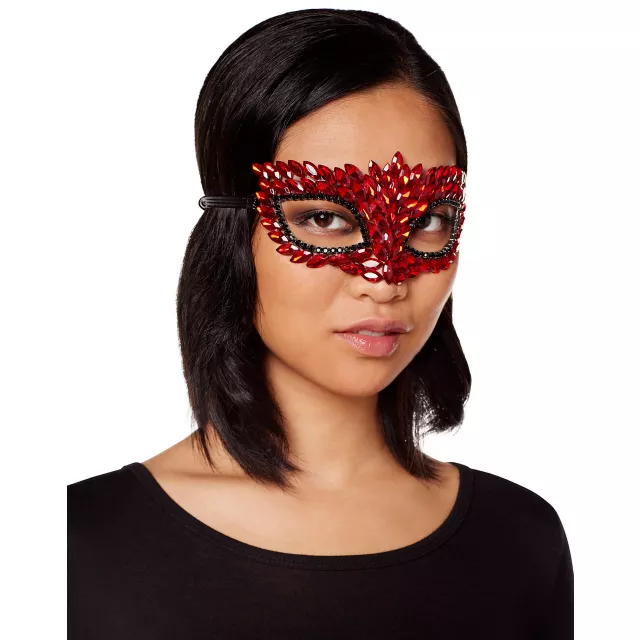 Red Rhinestone Eye Half Mask