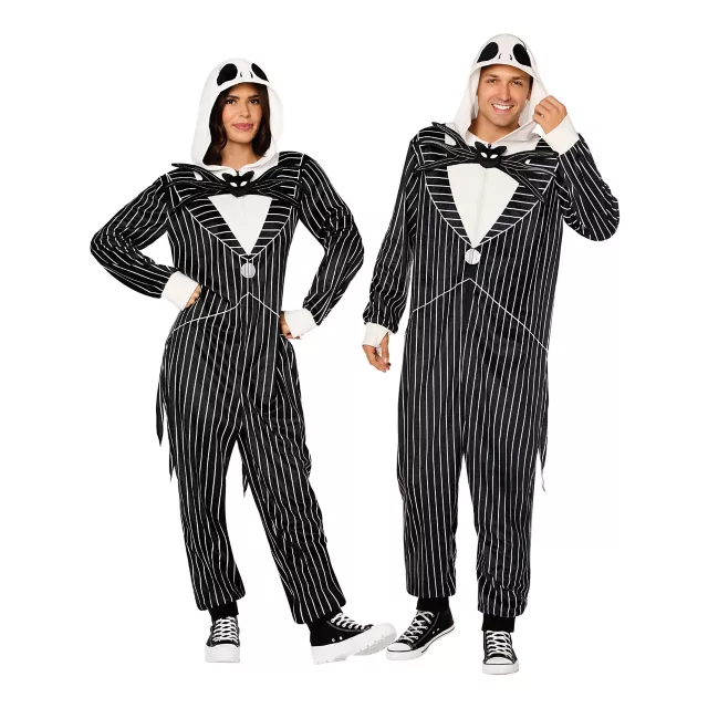 Adult Jack Skellington Hooded Plush Jumpsuit Costume - The Nightmare Before Christmas