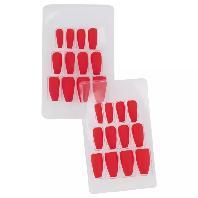 Red Matte Coffin Press On Nails