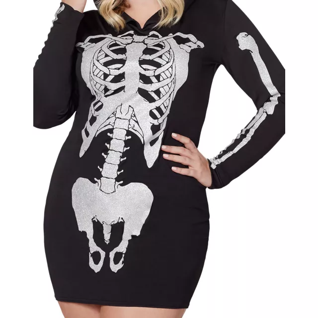 Adult Hooded Holographic Skeleton Costume
