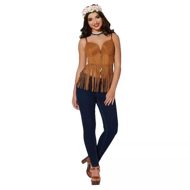 Adult Brown Suede Fringe Top