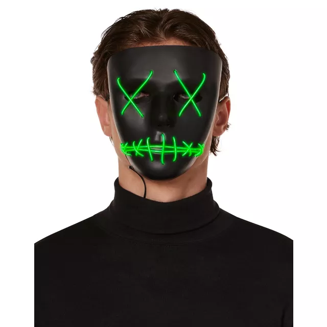 Light-Up EL Wire Green Stitched Black Half Mask