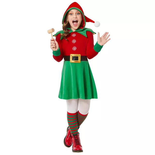 Kids Elf Hooded Dress Costume