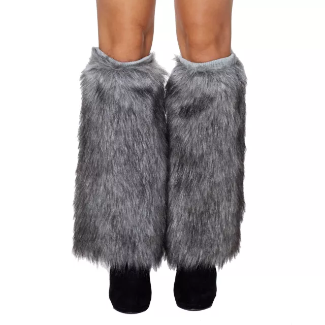 Grey Faux Fur Leg Warmers